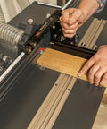 Person using Miter Slide II Precision Miter Slot Accessory for Woodworking Router Tables With Dual Aluminum Tracks