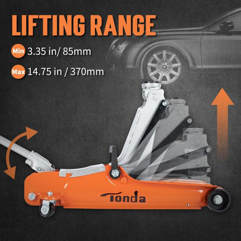 Low Profile Hydraulic Floor Jack, 2.5 Ton Capacity, Heavy Duty Trolley Jack For Cars And SUVs, The Workhorse Lifts 3.35-14.57 Inch, Orange