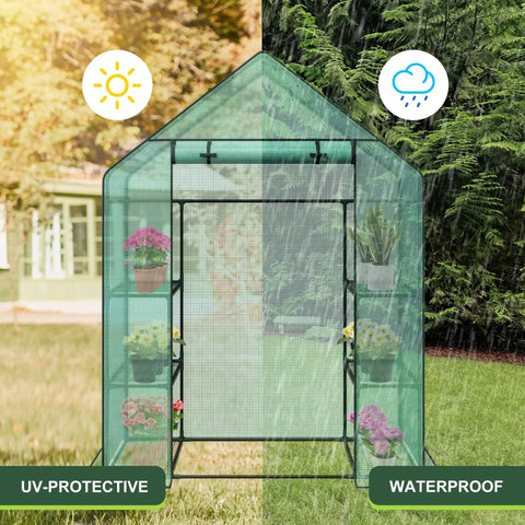 Spacious 3 Tier Walk In Greenhouse Kit With 6 Shelves And Durable PE Cover, features UV protection and waterproof design