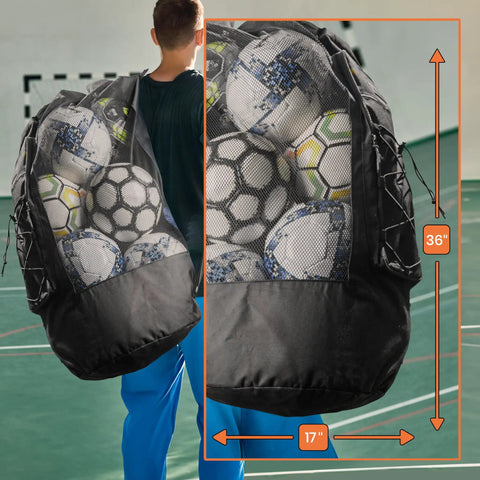 Heavy Duty Large Soccer Mesh Equipment Bag With Adjustable Shoulder Strap For Coaches holding soccer balls size 17x36"