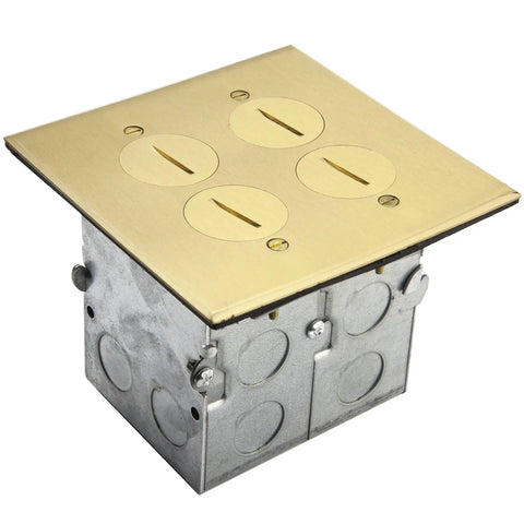 Two Gang Floor Box Kit 5 By 5 Inch With 20 Amp Tamper Resistant Receptacle Brass Data Port Watertight Gasket And Corrosion Resistant Hardware For Raised Floors In Homes And Offices Easy Install