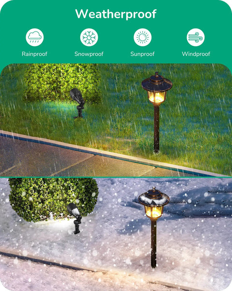 8 Pack Low Voltage Landscape Lights Kit With 6 Pathway Lights And 2 Spotlights, 12V Outdoor Aluminum Kit in rain and snow