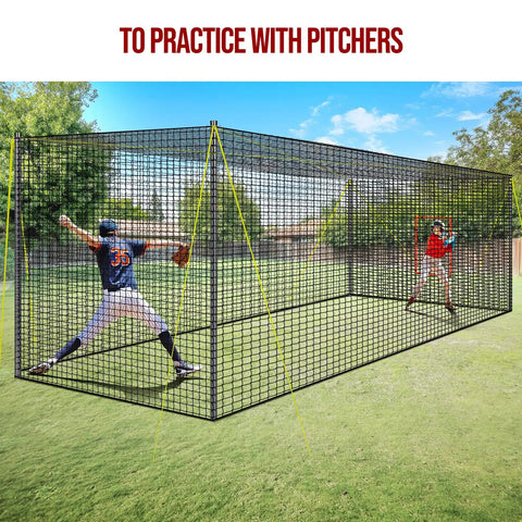 Portable Baseball And Softball Batting Cage 22ft By 12ft By 8ft With Pitching Machine Hole in backyard setup