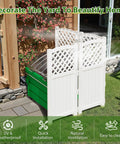 Outdoor Privacy Fence Kit With Four Lattice Panels For Yard And Patio Off White Resin Screen Installed Over Green Trash Bins
