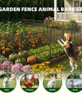 No Dig Garden Fence Kit With Gate, 10 Metal Panels, 32 Inch High, 24.2 Feet Long, Rustproof Outdoor Fence For Pets shown in garden
