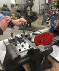 17 Millimeter Short Series Hex Key Allen Wrench with long arm in use on a metalwork project in a workshop setting.