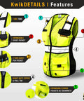High Visibility Womens Safety Vest Class 2 Reflective Construction Workwear Yellow Medium showcasing mic tabs and cargo pockets.