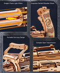 No Glue 3D Wood Puzzle Kit For Adults, Laser-Cut DIY Wooden Building Model With Snap-Together Mortise And Tenon Joints, STEM Craft Project For Hands-On Brainy Makers 14 Plus wooden model close-up with carved grip and gear detail