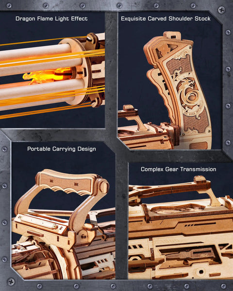 No Glue 3D Wood Puzzle Kit For Adults, Laser-Cut DIY Wooden Building Model With Snap-Together Mortise And Tenon Joints, STEM Craft Project For Hands-On Brainy Makers 14 Plus wooden model close-up with carved grip and gear detail
