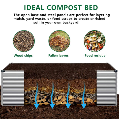 Galvanized Raised Garden Bed Kit For Outdoor Patio, Large 8x4x2 Ft Rectangular Metal Planter Boxes, Deep Root Bed For Vegetables, Compost