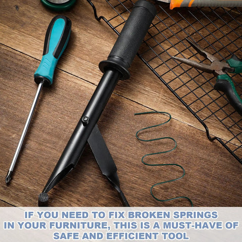 Professional Grade Upholstery Spring Stretcher Tool For Couch And Recliner No Sweat Diy Repairs with screwdriver and spring.