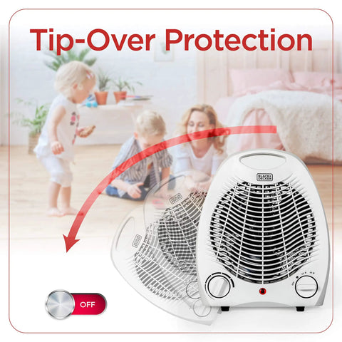 Cozy Personal Desk Heater For Office And Home Compact Space Heater with tip-over protection feature in family room setting.
