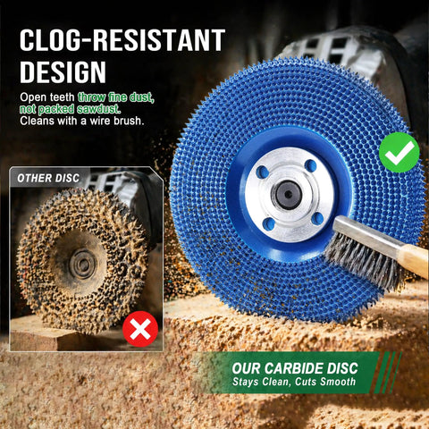 Premium Tungsten Carbide Carving Wheel For Angle Grinder with a clog-resistant design and open teeth for fine dust clearing.