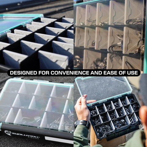 BallistiX 3.6 Tackle Tray Waterproof Lure Box With Clear Lid And Rust Inhibitor, black storage box with removable dividers.