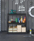 Beefy Heavy Duty Garage Shelving Unit 32 Inch Wide 3 Tier Steel Rack Holds Up To 900 Lbs Adjustable Storage Shelves in garage