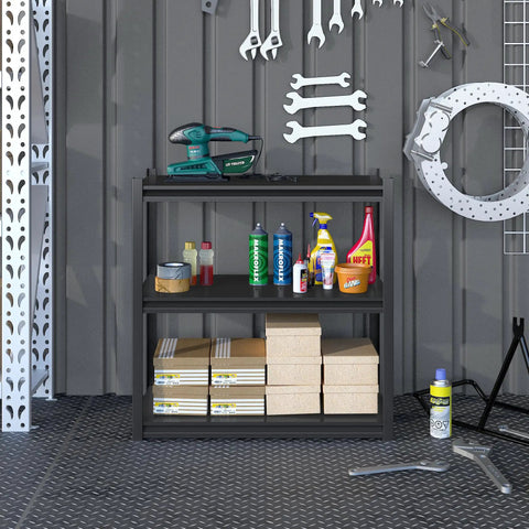 Beefy Heavy Duty Garage Shelving Unit 32 Inch Wide 3 Tier Steel Rack Holds Up To 900 Lbs Adjustable Storage Shelves in garage