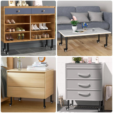Adjustable Furniture Legs With 2.36 Inch Swivel Casters Heavy Duty Replacement Feet For Cabinet Sofa Bed Dresser Couch And Coffee Table Height From 7.08 Up To 12.2 Inches Caster Included 9.44 To 14.56 Set Of 4 installed on various furniture