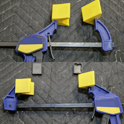 Tool Free 90 Degree Corner Clamp Adapter For Woodworking And Metalworking Projects No Fuss Quick Setup Corner Link That Boosts Your Work Efficiency And Helps You Nail Precise Right Angles On Any Project, blue plastic clamp with yellow pads