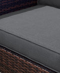 Close-up of Fade Resistant Outdoor Chair Cushions Set Of 4, 24x24 Deep Seat Patio Cushions in gray on wicker furniture.