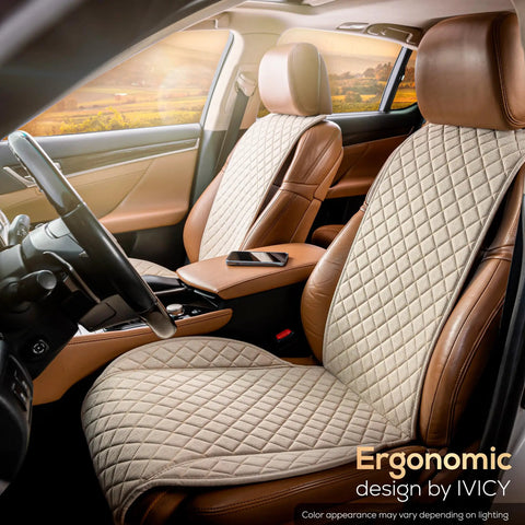 Faux Linen Front Car Seat Cover Non Slip Bucket Seat Protector For Most Cars SUVs Vans Trucks Machine Washable Airbag Compatible Light Beige
