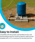 Pressure Switch For Electric Water Pumps 30 To 50 PSI Preset One Quarter Inch FPT Connection With 18 NPSF Threads installed outdoors.