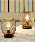 Set Of 2 Battery Powered Metal Cage LED Lanterns Cordless Accent Lights With Warm White LED Round Vintage Style Cozy Vibe