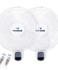 Two Pack 16 Inch Wall Mounted Fans For Home Use With 90 Degree Oscillation Remote Control Three Speed Settings 2650 CFM