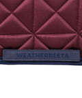 Close-up of burgundy Premium Satin Luxe Air Tec Quilted Dressage Saddle Pad with Breathable Mesh Spine Large