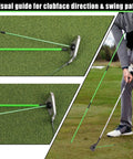 Dual 40-inch golf alignment sticks with magnetic rod for visualizing swing path and club face direction in green.