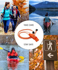 Hikers and kayakers using Ultra Loud Double Chamber Emergency Whistle With Lanyard For Kayaks Boats Life Vest And Outdoor Adventures Pealess 120dB Survival Signal For Hiking Camping Fishing And Rescue 2 Pack