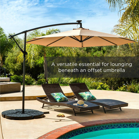 4 Piece 158 Pound Cantilever Offset Patio Umbrella Base Stand with carry handles, poolside setup