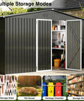 Image of 12 By 10 Foot Dark Grey Metal Shed With Lockable Door Waterproof Outdoor Storage with multiple storage modes and sloped roof