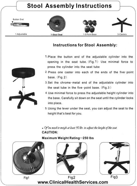 Assembly instructions for Adjustable Rolling Pneumatic Stool For Massage And Examination Tables In Medical Offices