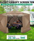 15x15 Foot Pop Up Gazebo Screen Tent For Camping Instant Hub Canopy With Mosquito Netting Spacious Screen Room Backyard