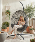 Swing Egg Chair With Stand Bird Cage Patio Hanging Chair With Cushions For Indoor Outdoor Use All Weather 350 Lb Capacity Big Dark Grey For Porch Or Garden With Weatherproof Frame And Plush Cushion For Cozy Lounging And Easy Outdoor Enjoyment