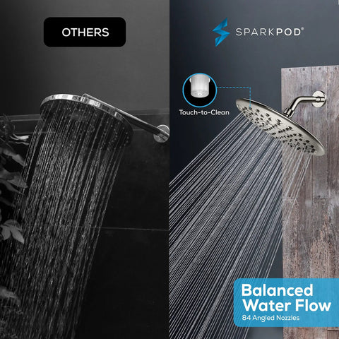 9.5 Inch Large Luxury Rain Shower Head For Full Body Coverage With High Pressure Flow No Fuss Setup Anti Clog Silicone Nozzles Easy Install And No Leaks In Brushed Nickel Finish next to competing product
