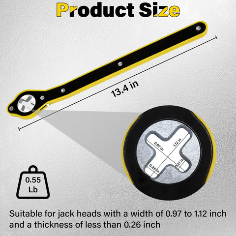 Illustration of Labor Saving Car Jack Ratchet Wrench With Long Handle And 360 Degree Swivel Head Scissor Jack Adapter dimensions