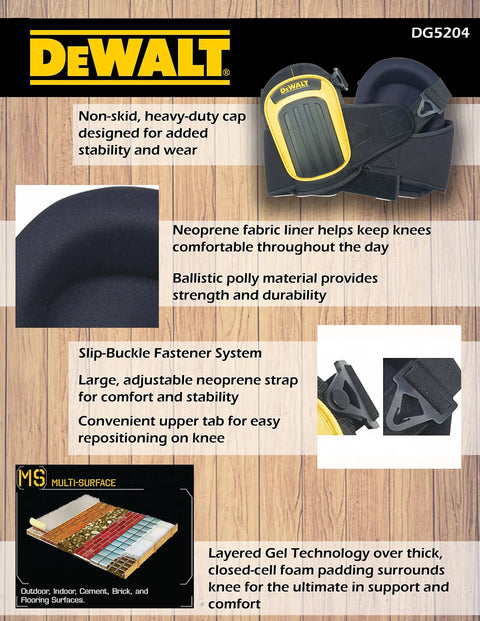 DG5204 Professional Kneepads With Layered Gel And Neoprene Liner, heavy-duty ballistic poly shell, slip-buckle straps, large size