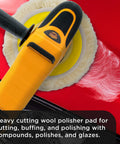Three Pack 8 Inch Wool Buffing Pads With 7 Inch Flexible Edge Backing Plate used on red car panel for auto detailing