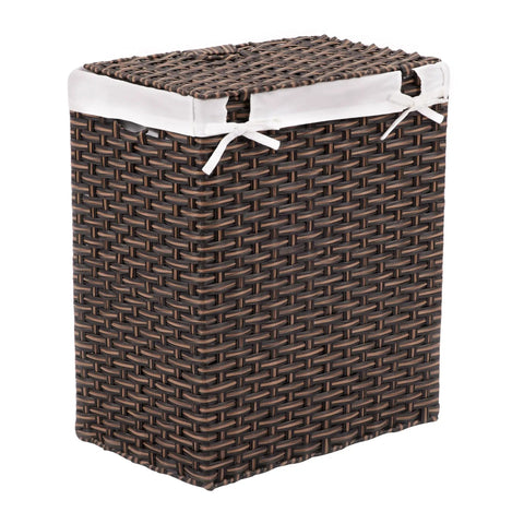 Handwoven Portable Laundry Bin With Carrying Handles Durable Rectangular Hamper In Mocha Brown For Clothes And Linens Water Resistant Steel Frame Easy Transport Perfect Home Organization And Laundry Day
