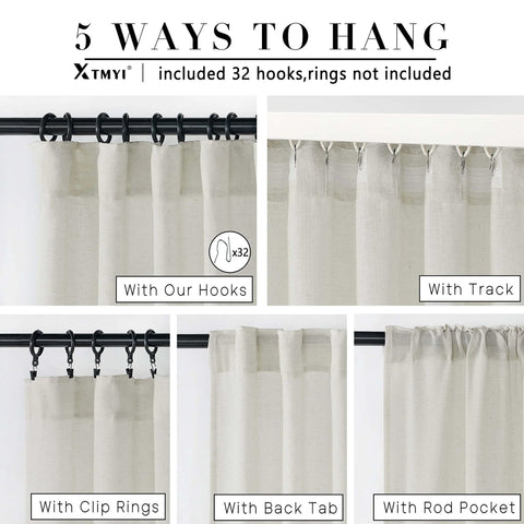 108 Inch Linen Look Curtains Set Of 2 Panels For Ceiling Track System With Hooks Sheer Light Filtering Cream Color Hanging Options