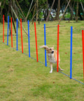 Dog navigating through All-In-One Dog Agility Training Kit With Adjustable Poles Jump Run Obedience Set on grass