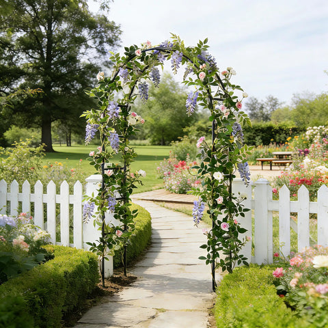 Iron Pergola Garden Arbor For Weddings And Backyards, 7.9 Feet High By 4.6 Feet Wide, Easy Setup Durable Metal Arch For Climbing Plants