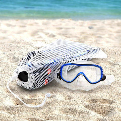 Breathable Mesh Sports Equipment Bag 12x18 Inch, Heavy Duty Nylon Drawstring Gear Sack With Lock And ID Tag on beach