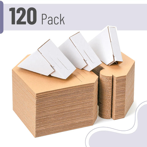 Kickass Adjustable Cardboard Corner Protectors Heavy Duty Shipping Supplies Tough As Nails Frame Guards For Boxes Pictures Moving Damage Free Secure Package Handling Easy Fit Versatile Sizes Bundle 120 Pack displayed in a neat stack.