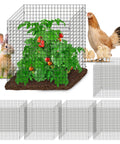 24 Pack DIY Metal Plant Protectors For Deer, Garden Fence Barrier, Square Mesh Plant Cages With Stakes And Nylon Cables, Cloche Chicken Wire For Outdoor Plants, Easy Assembly, 11.8 By 11.8 Inches with plants and animals in view.