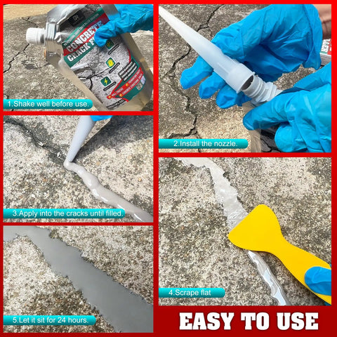 Tough As Nails Self Leveling Concrete Crack Filler Smooth Flow Formula for Driveway Patio Walkway and Tile Joints being applied to a crack.