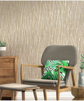Moonlight Forest Glitter Textured Wallpaper With Flocking, Extra Thick Vinyl Coated, plain stripe taupe khaki gold in living room