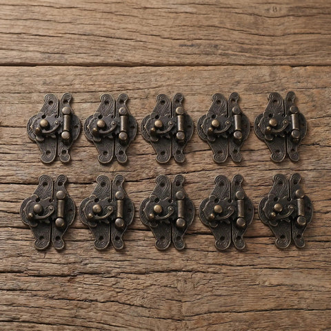 10 Pcs Antique Jewelry Box Latch Clasps Coffee Zinc Alloy With Screws For DIY Craft Repair And Decorative Touch Retro Wooden Box Buckle