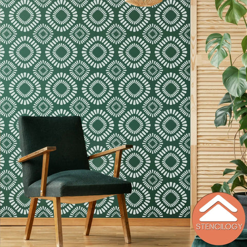 Room decorated with Big Floral Wall Stencil Set 24 By 38 Inches XL Allover Pattern With Free Edging Stencil Two Piece Kit For Painting Walls